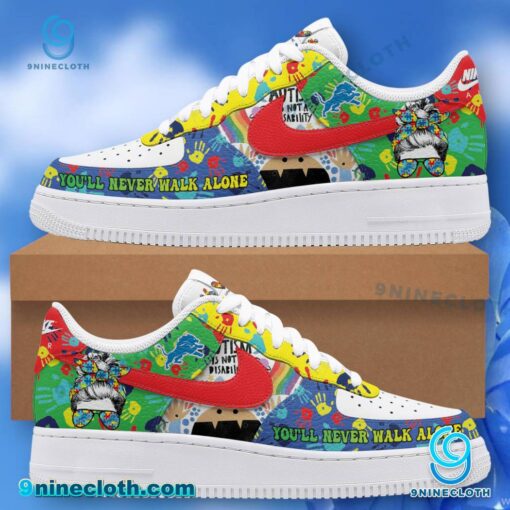 Detroit Lions Peace Love Autism You'll Never Walk Alone Air Force Shoes p7jzVCl