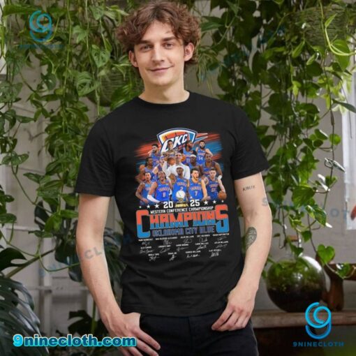 2025 Western Conference Champions Oklahoma City Blue Signatures Unisex T-shirt gCjhzi9