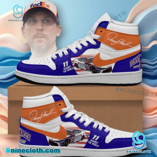 Denny Hamlin 11 Against The World Signature Air Jordan High Top Shoes wepu3Ic