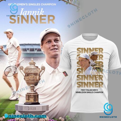 Jannik Sinner First Italian Men's Wimbledon Singles Champion T-shirt ToU0Hs9