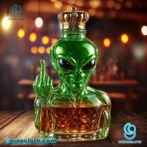 Alien Middle Finger Funny Custom Whiskey Bottle T4CNtof