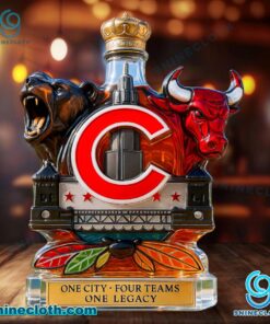Chicago Sports One City Four Teams One Legacy Custom Whiskey Bottle qestF65