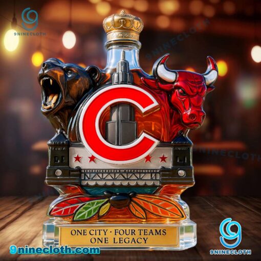 Chicago Sports One City Four Teams One Legacy Custom Whiskey Bottle qestF65