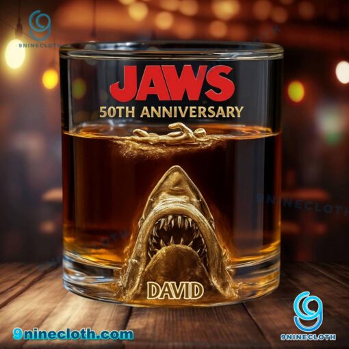 Jaws 50th Anniversary Personalized Whiskey Glass QEH0rFL