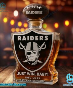 Las Vegas Raiders Just Win Baby 1960-2025 65th Anniversary Whiskey Bottle NWKc0bV