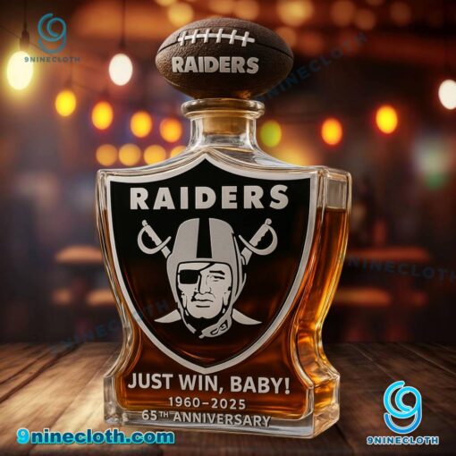 Las Vegas Raiders Just Win Baby 1960-2025 65th Anniversary Whiskey Bottle NWKc0bV