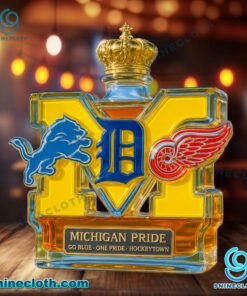 Michigan Pride Detroit Lions,detroit Tigers And Detroit Red Wings Custom Whiskey Bottle 5BJ2og4