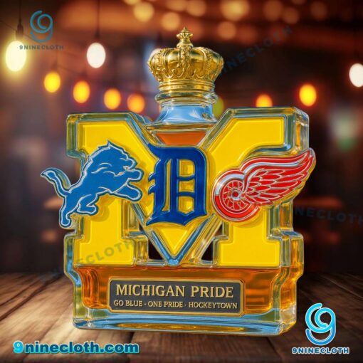 Michigan Pride Detroit Lions,detroit Tigers And Detroit Red Wings Custom Whiskey Bottle 5BJ2og4