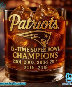New England Patriots 6-time Super Bowl Champion Whiskey Glass 1nl95y2