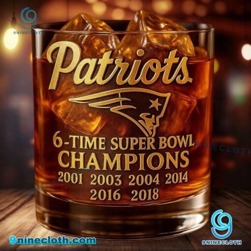 New England Patriots 6-time Super Bowl Champion Whiskey Glass 1nl95y2