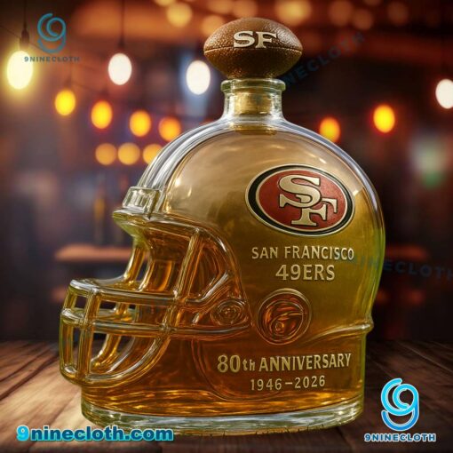 San Francisco 49ers 80th Anniversary 1946-2026 Helmet Custom Whiskey Bottle PYzmJfd