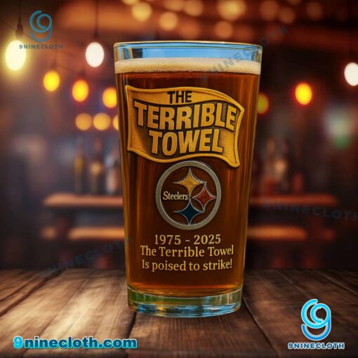Steelers The Terrible Towel 50th Anniversary 1975-2025 Glass Cup IG6sVYQ