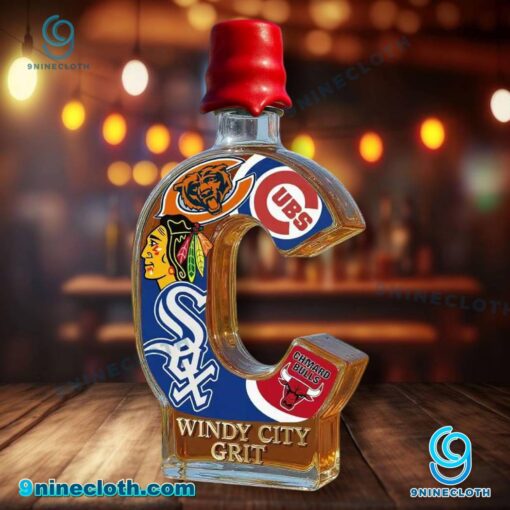 Windy City Grit Chicago Sports Custom Whiskey Bottle A2X4tJ7
