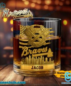 Atlanta Braves American Flag City Skyline Personalized Whiskey Glass JbjUauh