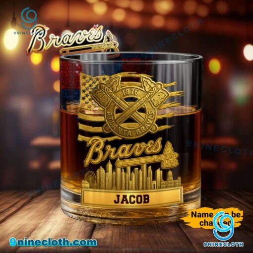 Atlanta Braves American Flag City Skyline Personalized Whiskey Glass JbjUauh