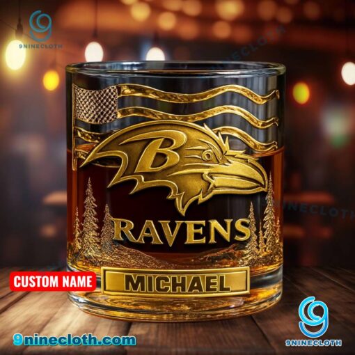 Baltimore Ravens American Flag Personalized Whiskey Glass QpaTOES