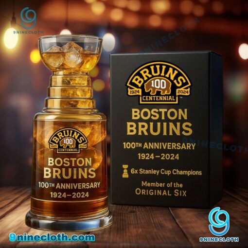 Boston Bruins 100th Anniversary 1924-2024 Stanley Cup Glass Jgzqo3n