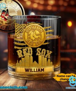Boston Red Sox American Flag City Skyline Personalized Whiskey Glass 7OVFUAB