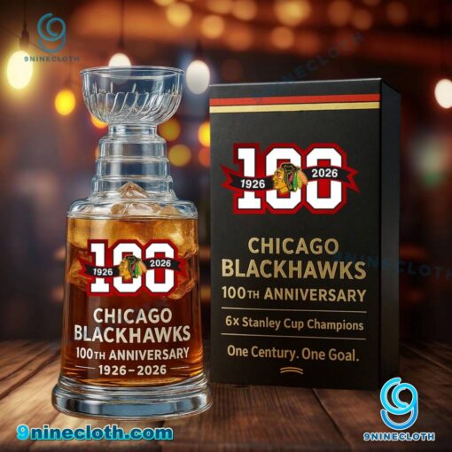 Chicago Blackhawks 100th Anniversary 1926-2026 Stanley Cup Glass 1SZyKol