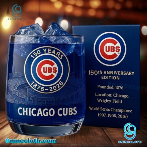 Chicago Cubs 150th Anniversary 1876-2026 Whiskey Glass Al0pytG