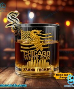 Chicago White Sox American Flag City Skyline Personalized Whiskey Glass GD6c817