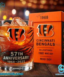 Cincinnati Bengals 57th Anniversary 1968-2025 Whiskey Glass 2xkpLgX