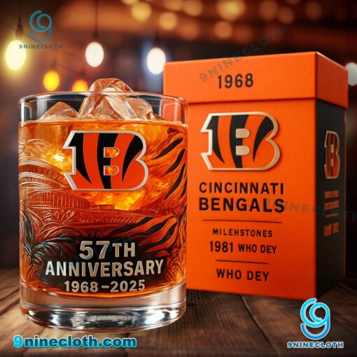 Cincinnati Bengals 57th Anniversary 1968-2025 Whiskey Glass 2xkpLgX