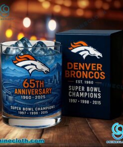 Denver Broncos 65th Anniversary Super Bowl Champions 1997 1998 2015 Whiskey Glass 5OBVUzb