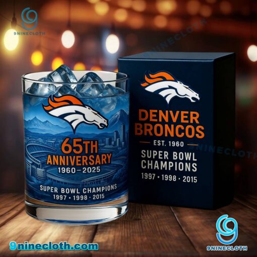 Denver Broncos 65th Anniversary Super Bowl Champions 1997 1998 2015 Whiskey Glass 5OBVUzb