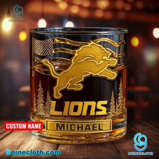 Detroit Lions American Flag Personalized Whiskey Glass vfLStyM