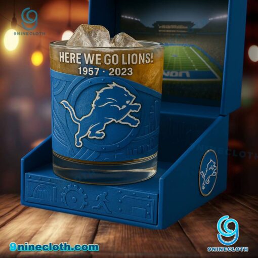 Detroit Lions Here We Go Lions Whiskey Glass pBHaLbE
