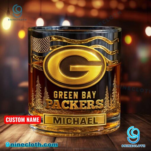 Green Bay Packers American Flag Personalized Whiskey Glass v8Hryt3