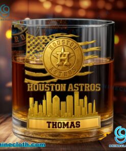 Houston Astros American Flag City Skyline Personalized Whiskey Glass jBFx4Zi