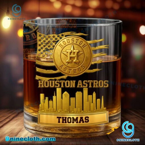 Houston Astros American Flag City Skyline Personalized Whiskey Glass jBFx4Zi