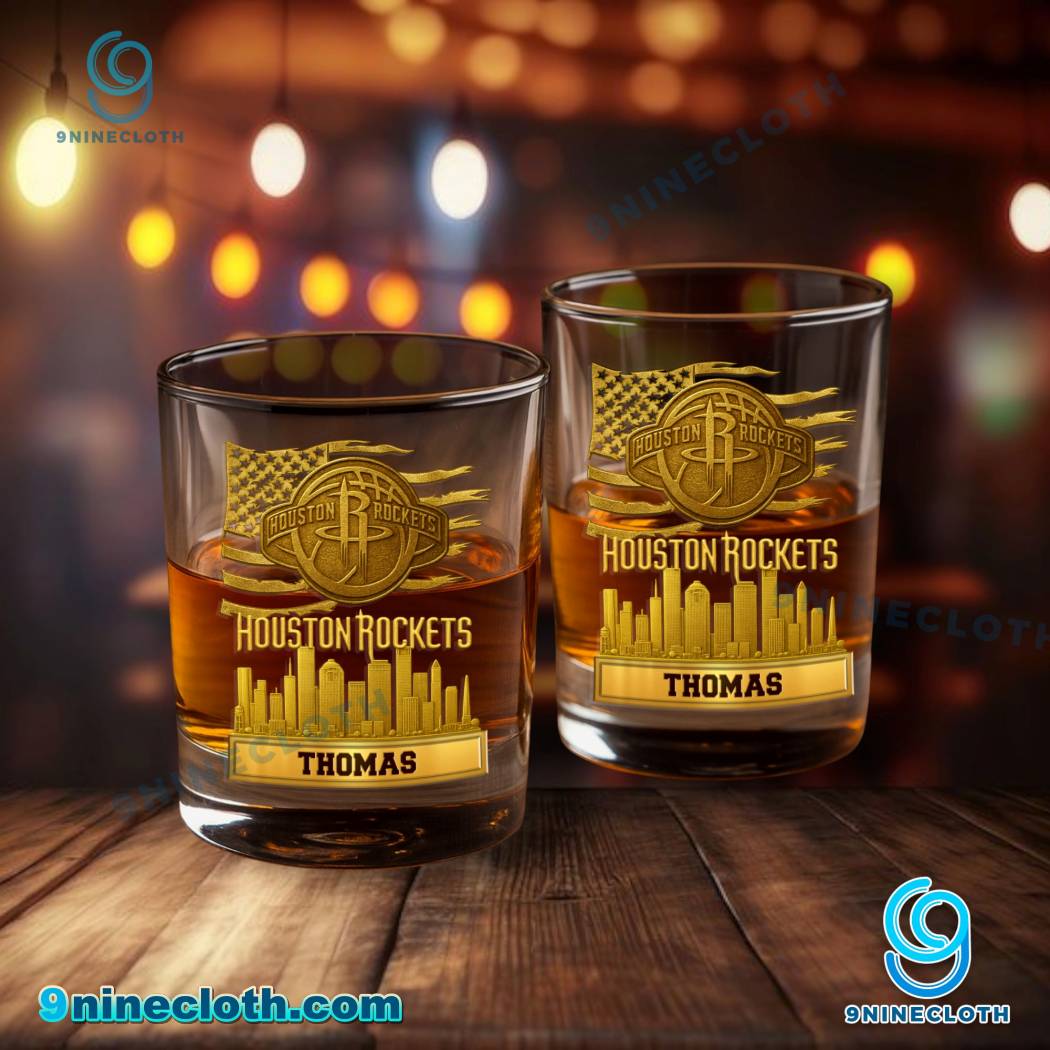 Houston Rockets American Flag City Skyline Personalized Whiskey Glass-a TQFz6Na