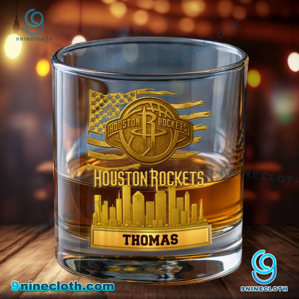 Houston Rockets American Flag City Skyline Personalized Whiskey Glass-b 8GdFPwK