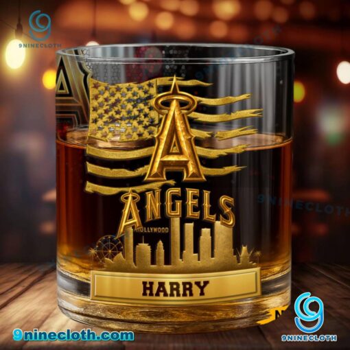 Los Angeles Angels American Flag City Skyline Personalized Whiskey Glass IxBwtC6