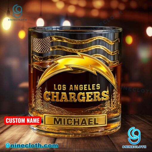 Los Angeles Chargers American Flag Personalized Whiskey Glass 7oPayEh