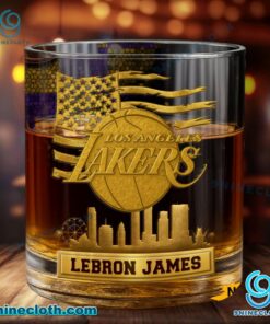 Los Angeles Lakers American Flag City Skyline Personalized Whiskey Glass y3WBvsg