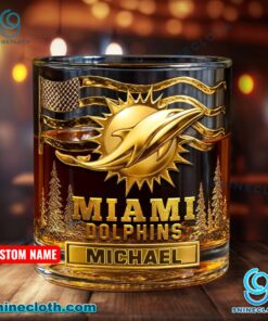 Miami Dolphins American Flag Personalized Whiskey Glass XfjwyM1