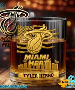 Miami Heat American Flag City Skyline Personalized Whiskey Glass qHm63DQ