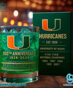 Miami Hurricanes 100th Anniversary 1926-2026 Whiskey Glass H1hUd2S