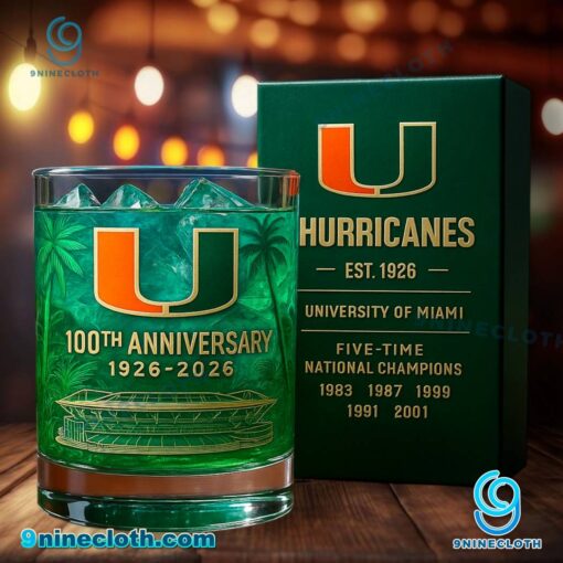 Miami Hurricanes 100th Anniversary 1926-2026 Whiskey Glass H1hUd2S
