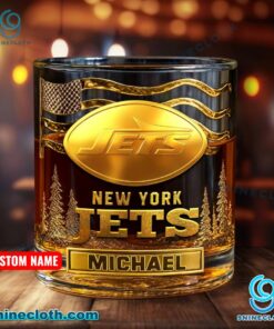 New York Jets American Flag Personalized Whiskey Glass KmdPLbE