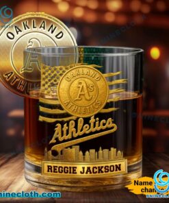 Oakland Athletics American Flag City Skyline Personalized Whiskey Glass YcuqBXW