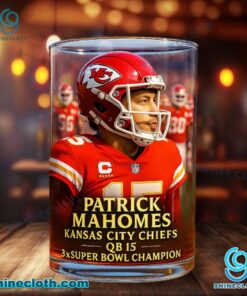 Patrick Mahomes Kansas City Chiefs QB 15 3x Super Bowl Champion Whiskey Glass 4i6sYun