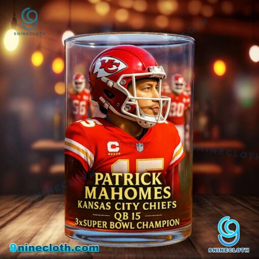 Patrick Mahomes Kansas City Chiefs QB 15 3x Super Bowl Champion Whiskey Glass 4i6sYun