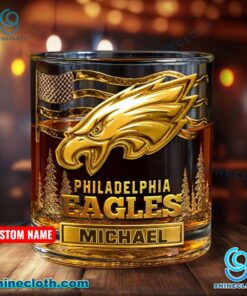 Philadelphia Eagles American Flag Personalized Whiskey Glass AZVHPJf
