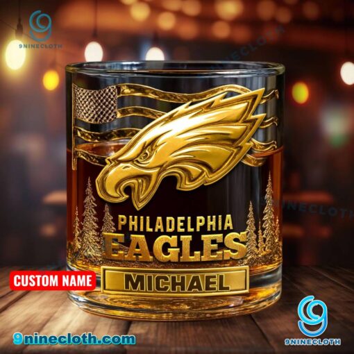 Philadelphia Eagles American Flag Personalized Whiskey Glass AZVHPJf