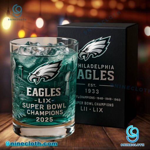 Philadelphia Eagles Super Bowl LIX Champions 2025 Whiskey Glass i7zfoFS